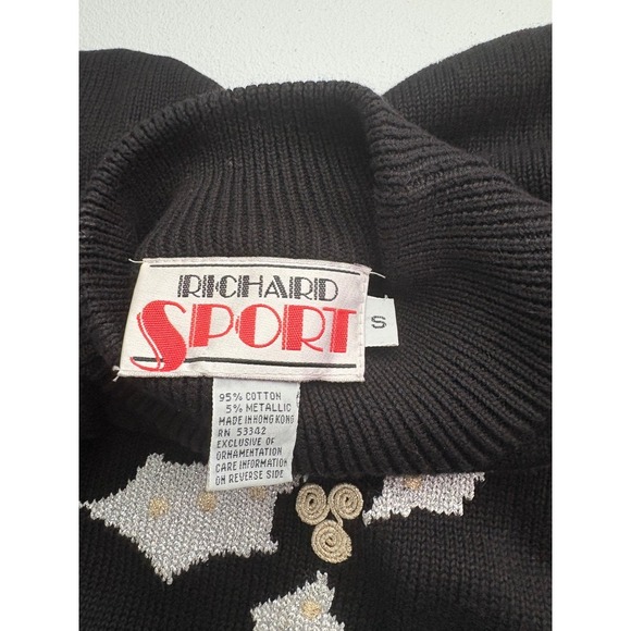Richard Sport Sweater Small Black Holiday Holly Christmas Mock Neck Knit - Picture 3 of 9